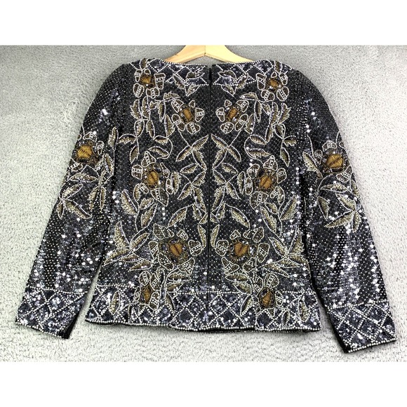 Black Tie Oleg Cassini Top Womens Size 8 Beaded Vintage Longsleeve Beautiful - Picture 6 of 14